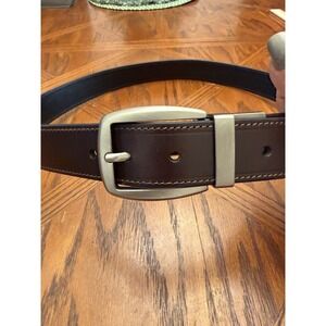 Mens Brown Leather Belt Sz‎ 38 Stitched GoldTone H'ware New With Tag